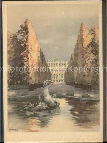 Wien Schloss Schoenbrunn Kuenstlerkarte nach Aquarell von K. Schwetz Kat. Wien