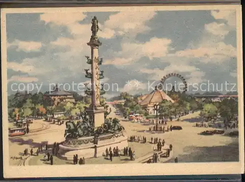Wien Praterstern mit Tegetthoff Denkmal Admiral Kuenstlerkarte nach Aquarell von K. Schwetz Kat. Wien