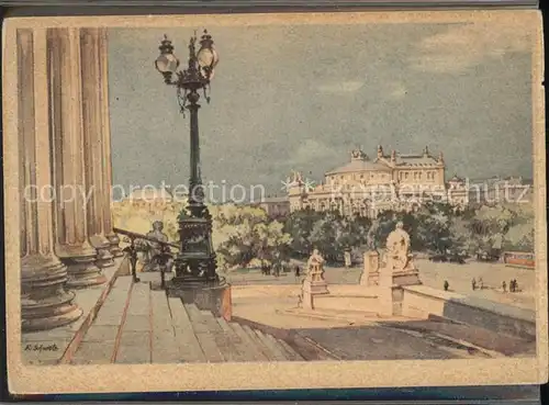 Wien Blick auf das Burgtheater Kuenstlerkarte nach Aquarell von K. Schwetz Kat. Wien