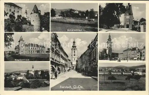 Freistadt Muehlviertel Turm Schwimmbad Krankenhaus Strassenpartie Kirche Linzertor / Freistadt /Muehlviertel