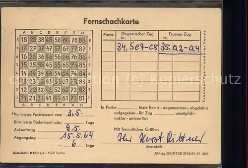 Schach Fernschachkarte Berlin / Spiel /