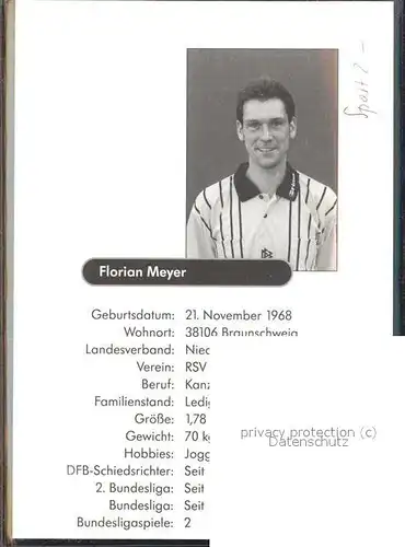 Fussball Schiedsrichter Florian Meyer Autogramm  / Sport /