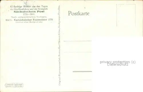 Kuenstlerkarte Kursaechsischer Postmeister 1770 Reitpost / Kuenstlerkarte /
