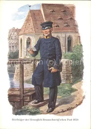 Kuenstlerkarte Gustav Mueller Brieftraeger Herzoglich Braunschweigschen Post 1850 / Kuenstlerkarte /