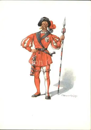 Postbote Brieftraeger Standeslaeufer von Glarus Kostuem XVI. Jahrhundert /  /