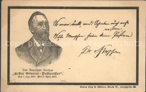 Postbote Brieftraeger Erster General-Postmeister Deutschen Reich 1897 / Post /