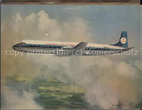 Kuenstlerkarte V. T. KLM-Royal Airlines Flugzeug / Kuenstlerkarte /