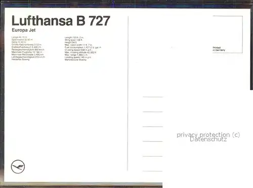 Flugzeuge Zivil Lufthansa B 727 / Flug /