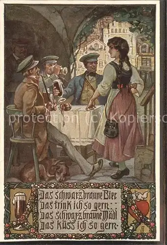 Studentika Volksliederkarte Nr. 6 Das Schwarzbraune Bier Pfeife Hund / Studentika /