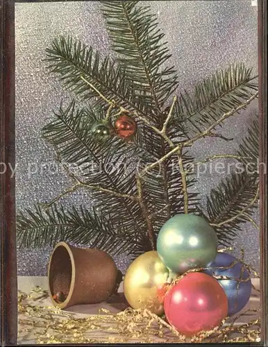 Weihnachten Neujahr Glocke Weihnachtskugeln Tannenzweig  / Greetings /