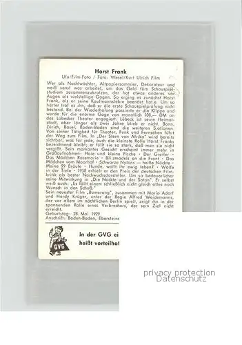 Schauspieler Horst Frank Autogramm  / Kino und Film /