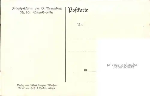 Wennerberg Brynolf Nr. 10 Siegesdepeche / Kuenstlerkarte /
