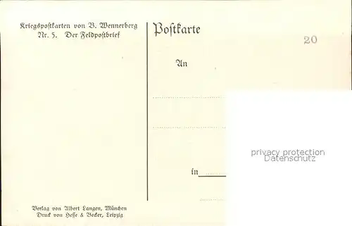Wennerberg Brynolf Nr. 5 Der Feldpostbrief / Kuenstlerkarte /