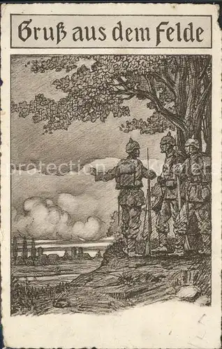 Kuenstlerkarte Zeichnung Gruss aus dem Felde Krieg Soldaten / Kuenstlerkarte /