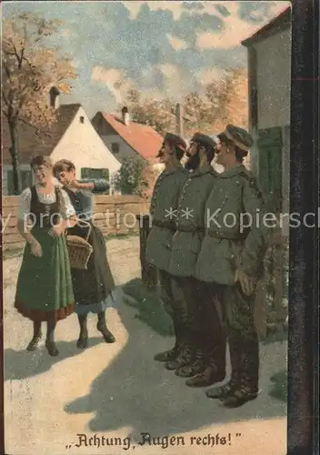 Militaria Humor Achtung Augen rechts Soldaten Frauen / Humor /
