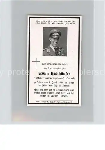 Tod Todesanzeige Erwin Heckhaeuser Zugfuehrer Muenchen / Tod /