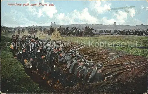 Militaria WK1 Infanterie geht zum Sturm vor Soldaten Schuetzengraben / WK1 /