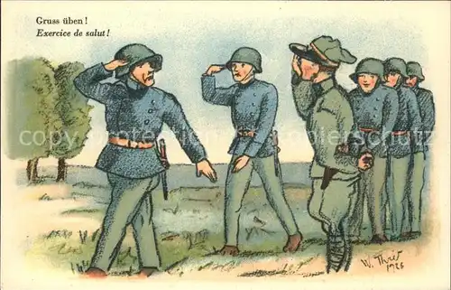 Kuenstlerkarte W. Thier Soldaten Gruss ueben / Kuenstlerkarte /