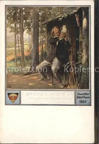 Kuenstlerkarte Deutscher Schulverein Wappen Krug Mann / Kuenstlerkarte /