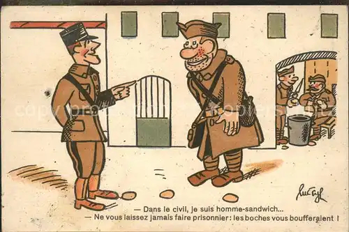 Militaria Humor Kuenstlerkarte civil suis homme-sandwich / Humor /