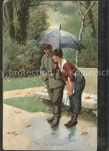 Kuenstlerkarte Der Unterstand Soldat Regenschirm / Kuenstlerkarte /