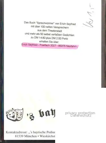 Schauspieler Erich Seyfried bayrische Podium Autogramm  / Kino und Film /