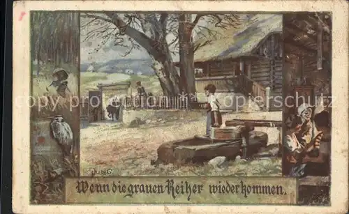 Kuenstlerkarte Jung Nr. 505 Bauernhof Brunnen  / Kuenstlerkarte /