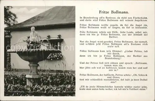 Liederkarte Fritze Bollmann Denkmal Brandenburg Havel Kat. Musik