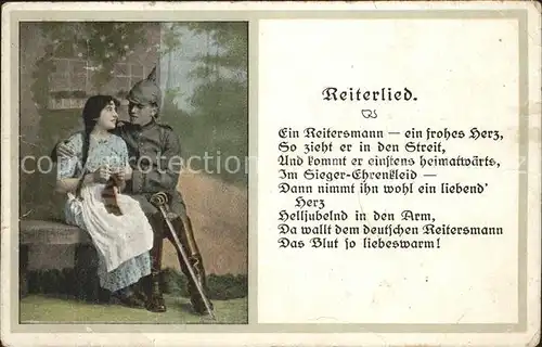 Liederkarte Reiterlied Soldat Pickelhaube Handarbeit  Kat. Musik
