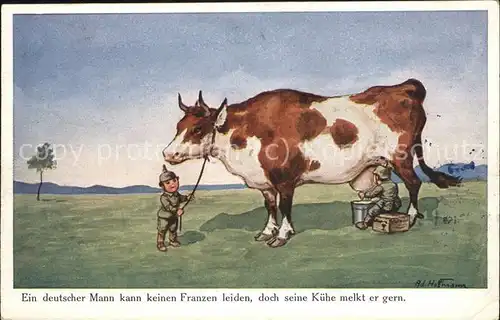Kindersoldaten Kuh melken Ad. Hoffmann Nr. 4916 Fedpost  Kat. Humor