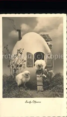 Ostern Easter Paques Kueken Ei Haus  / Greetings /