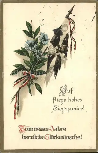Schwarz Weiss Rot Neujahr Fahne Blume Feldpost Kat. Heraldik