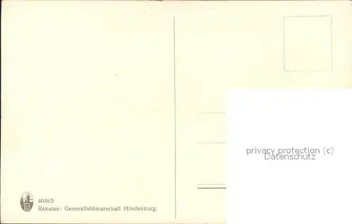Hindenburg Generalfeldmarschall Kuenstlerkarte Otto Renatus Nr. 4038 2 Kat. Persoenlichkeiten
