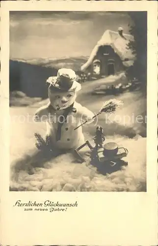 Schneemann Schlitten Glueckwunsch Neujahr  Kat. Kinder
