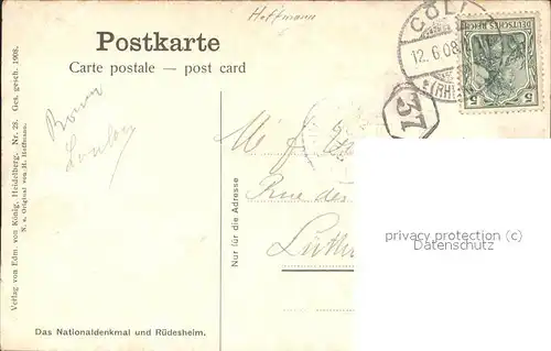 Hoffmann Heinrich Nationaldenkmal Ruedesheim Nr. 28 Kat. Kuenstlerkarte