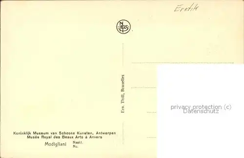 Kuenstlerkarte Modigliani Nackt Frau Erotik Museum Antwerpen  Kat. Kuenstlerkarte
