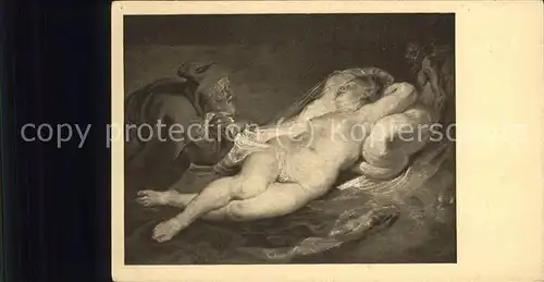Kuenstlerkarte P.P. Rubens Hermit and the sleeping Angelica Erotik Frau  Kat. Kuenstlerkarte