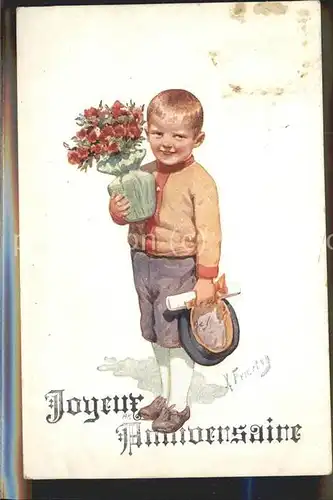 Feiertag Karl Kind Blumen Hut Glueckwunsch Kat. Kuenstlerkarte