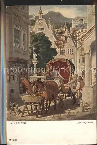 Kuenstlerkarte M.v.Schwind Schackgalerie Nr. 2166 Pferdekutsche  Kat. Kuenstlerkarte