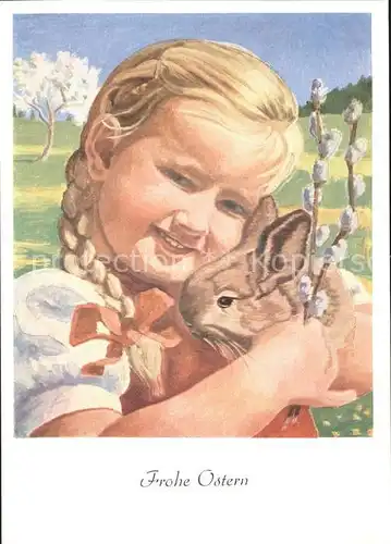 Hasen Kind Ostern Kuenstlerkarte Mund  und Fussmalenden Nr. 131 Kat. Tiere