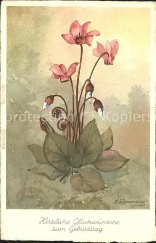 Blumen Geburtstag Glueckwunsch Kuenstlerkarte  Kat. Pflanzen