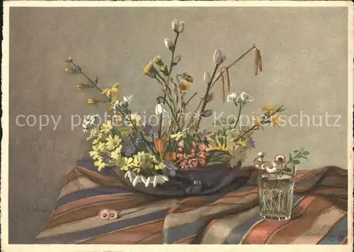 Blumen Weidenkaetzchen Schneegloeckchen Kuenstlerkarte Kat. Pflanzen