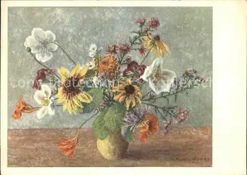 Blumen Kuenstlerkarte H. Muntwyler Kat. Pflanzen