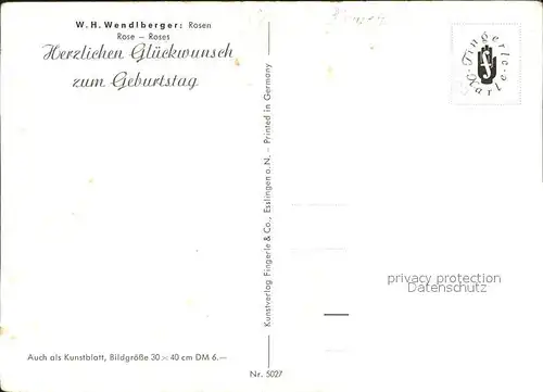 Rosen Kuenstlerkarte W.H. Wendlberger Nr. 5027 Kat. Pflanzen
