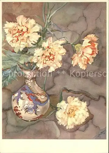 Blumen Nelken Kuenstlerkarte Erwin Staeheli  Kat. Pflanzen