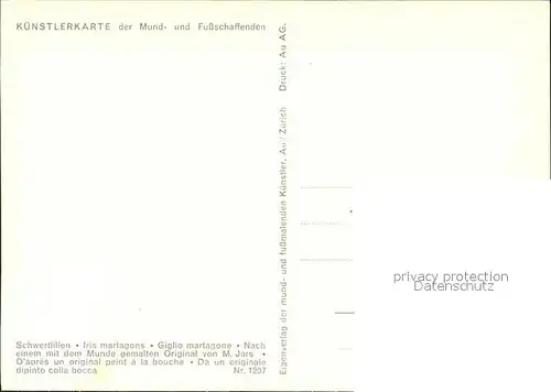 Kuenstlerkarte Mundmaler M. Jars Schwertlilien Nr. 1207 Kat. Kuenstlerkarte