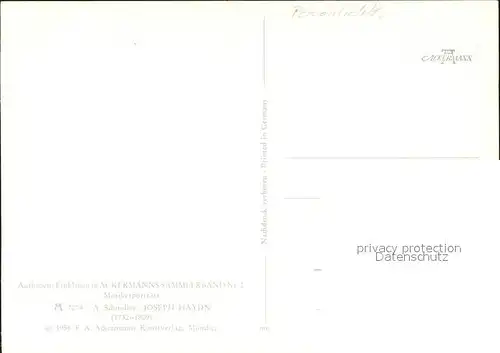 Persoenlichkeiten Joseph Haydn Kuenstlerkarte A. Schindler  Nr. 7073 Ackermanns Sammlerband Nr. 2 Kat. Persoenlichkeiten