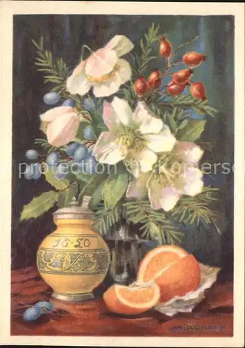 Kuenstlerkarte A. Koerber Nr. 209 4 Blumen Orange  Kat. Kuenstlerkarte