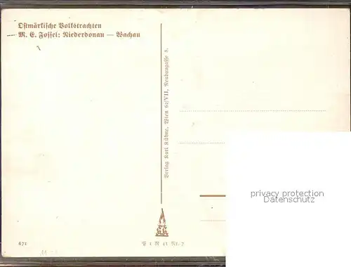 Trachten Ostmaerkische Volkstrachten Niederdonau Wachau Kuenstlerkarte M. E. Fossel Kat. Trachten