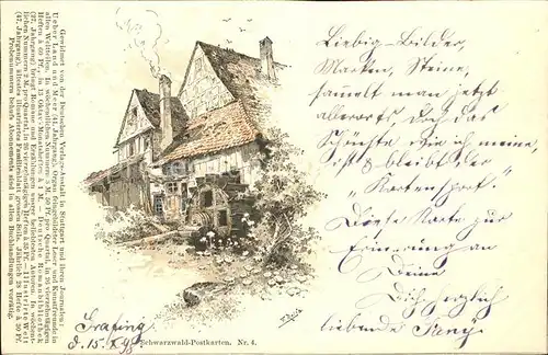 Schwarzwald Bauernhaus mit Wassermuehle (Kuenstlerkarte v.F.Reiss) Kat. Regionales